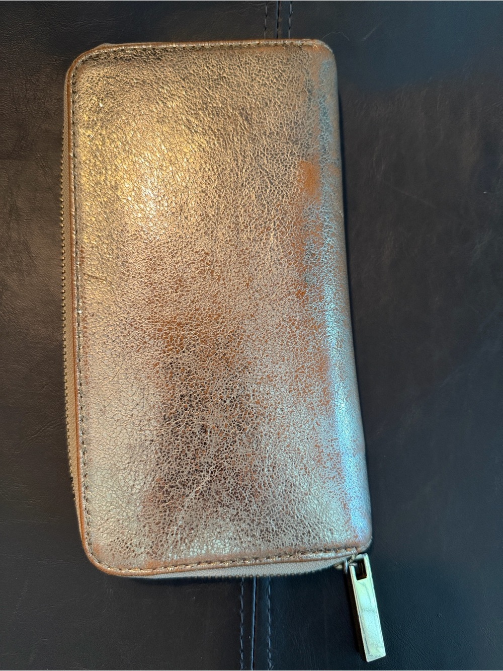 Tory Burch Metallic Gold Logo Zip Wallet - Picture 3 of 5